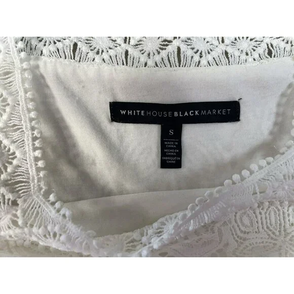 White House Black Market Lined White Lace Top Chiffon Ruffle Sleeves Sze S - Picture 9 of 16